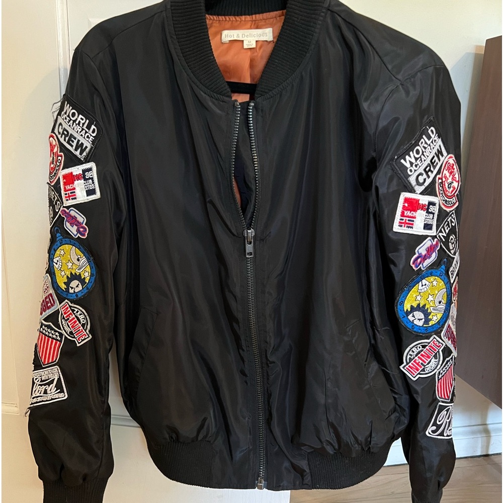 Black bomber jacket with patches